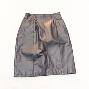Wilson's Vintage 100% Genuine Leather Black Straight Pencil Skirt Pockets Size 8
